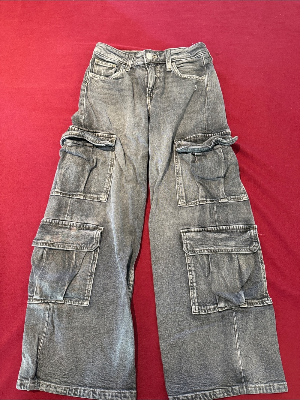 H&M Washed Gray Cargo Jeans for Kids
